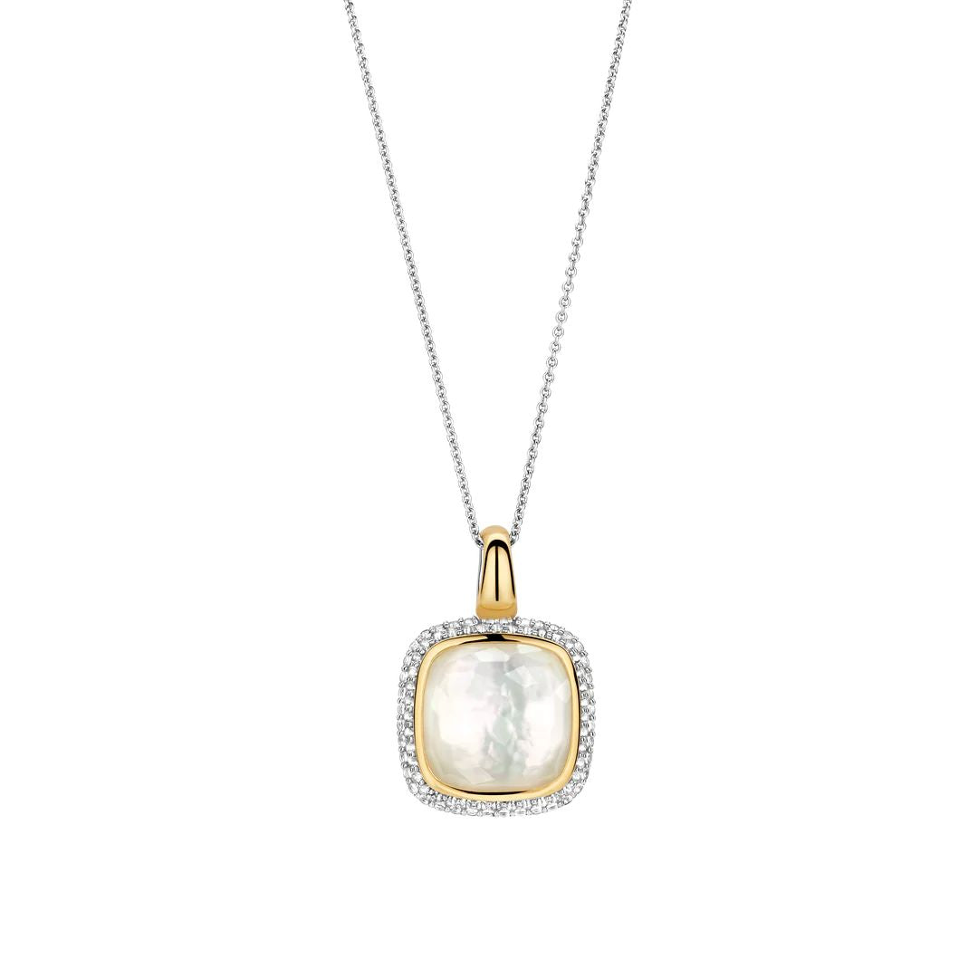 Orisun | Collana con pendente rettangolare color oro e pietra Apatite | Disponibile! | Arkai
