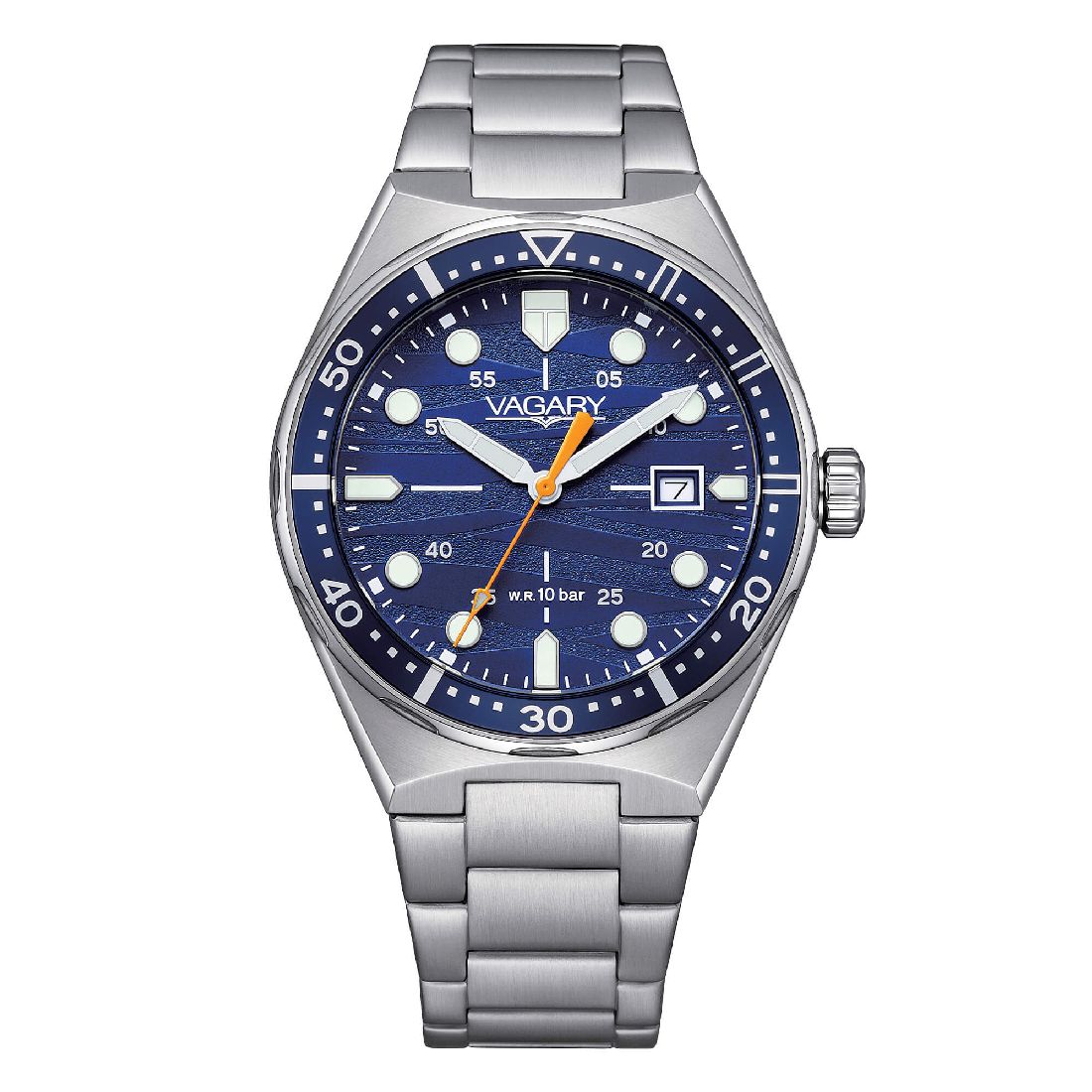 Orologio Citizen Vagary Uomo IB9-719-75, Cassa E Bracciale In Acciaio 38 Mm, Quadrante Blu A Righe Denim, Datario, Vetro Zaffiro, Movimento Quarzo, Resistente 5 ATM
