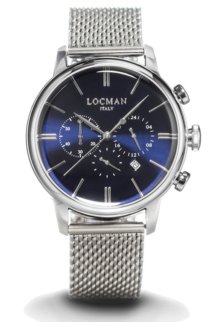Orologio Locman 1960 Crono blu acciaio maglia milano Paladini