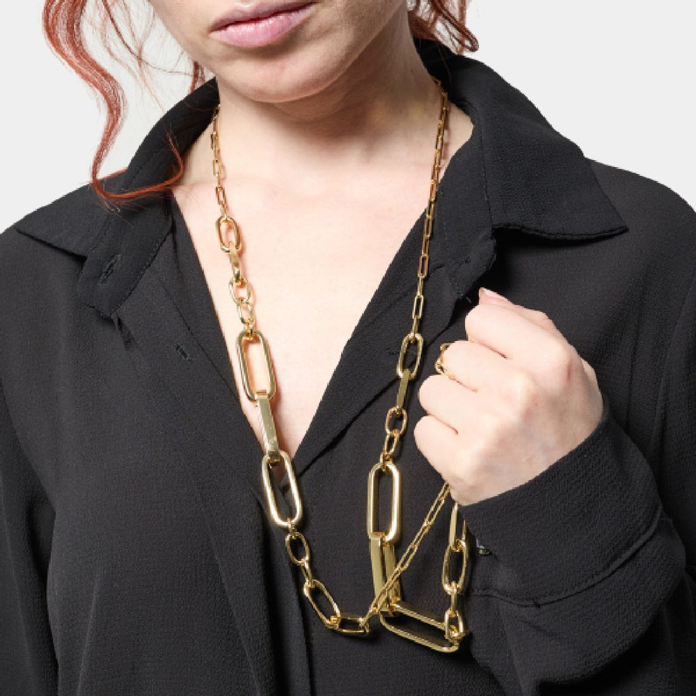 MARLION JEWELS Collana da donna lunga stile Figaro. Collana in acciaio da donna placcato oro o argento. Collane lunghe donna particolari. Gioielli a catena in acciaio