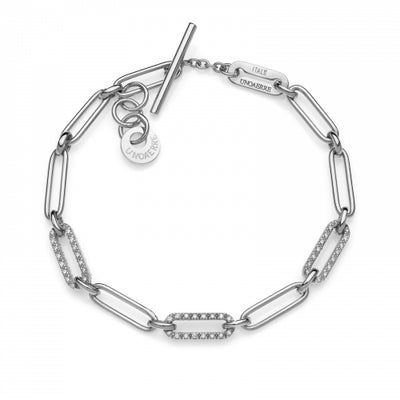 Bracciale Unoaerre in argento a maglia paper clip con pietre bianche 6056