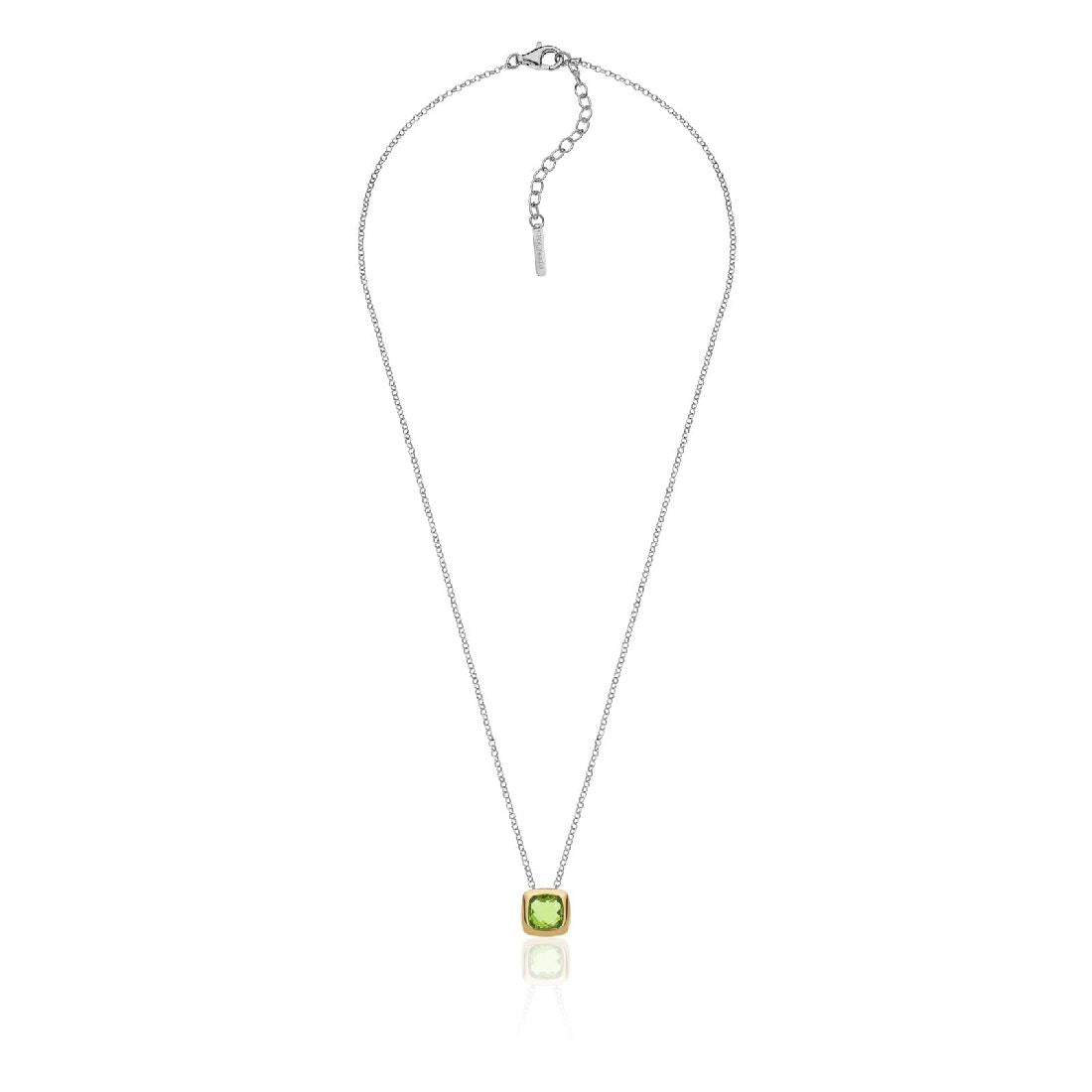 Collana Unoaerre in argento bicolore con pendente cristallo verde 6149