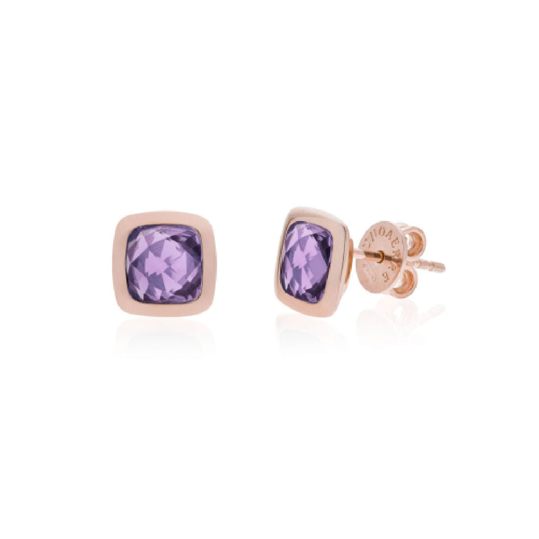 Orecchini Unoaerre in argento rosé con cristallo viola Ametista 6163 