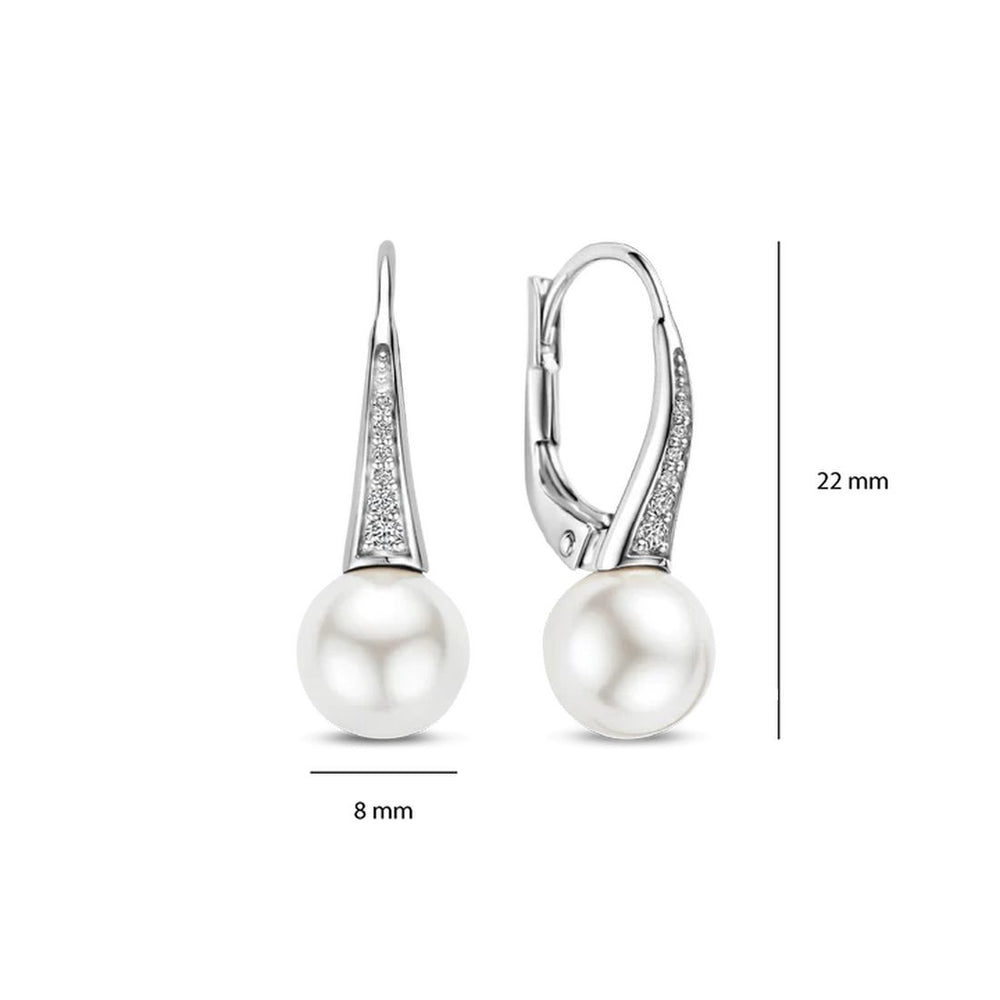Philip Jones Orecchini Pendenti In Argento Sterling 925 Con Tripla Perla Bianca - Lunghezza 63mm, Chiusura A Gancio, Ipoallergenici