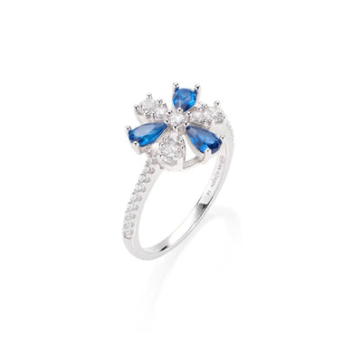 Anello Amen margherita con zirconi goccia bianca e Blu RMABBLBZ