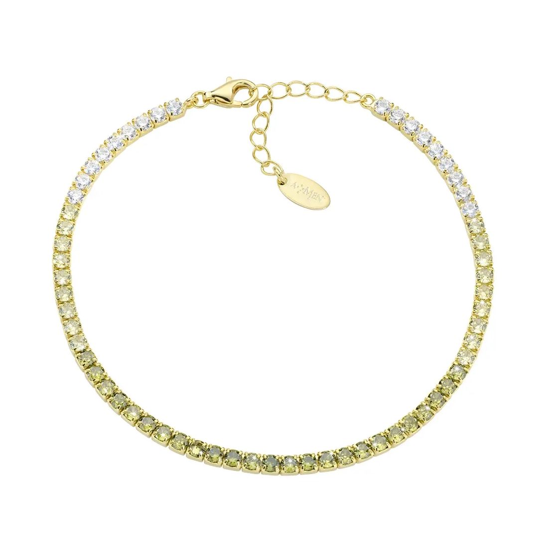 Bracciale Amen tennis dorato bianco e verde oliva in sfumatura degradé BT25DEGOL17