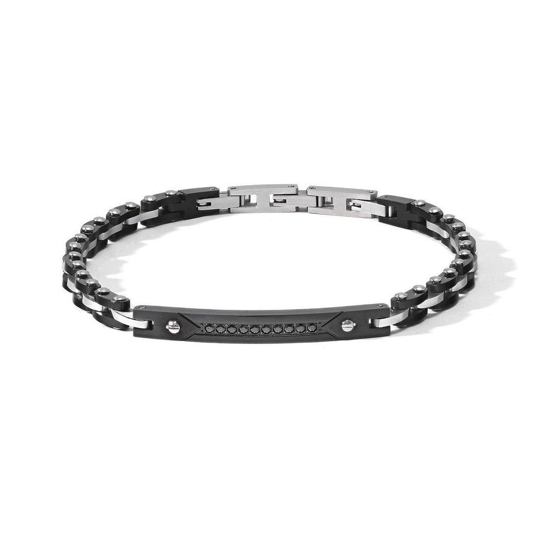 BRACCIALE UOMO IN ACCIAIO CON PIETRE NERE BRACCIALE UOMO IN ACCIAIO CON PIETRE NERE