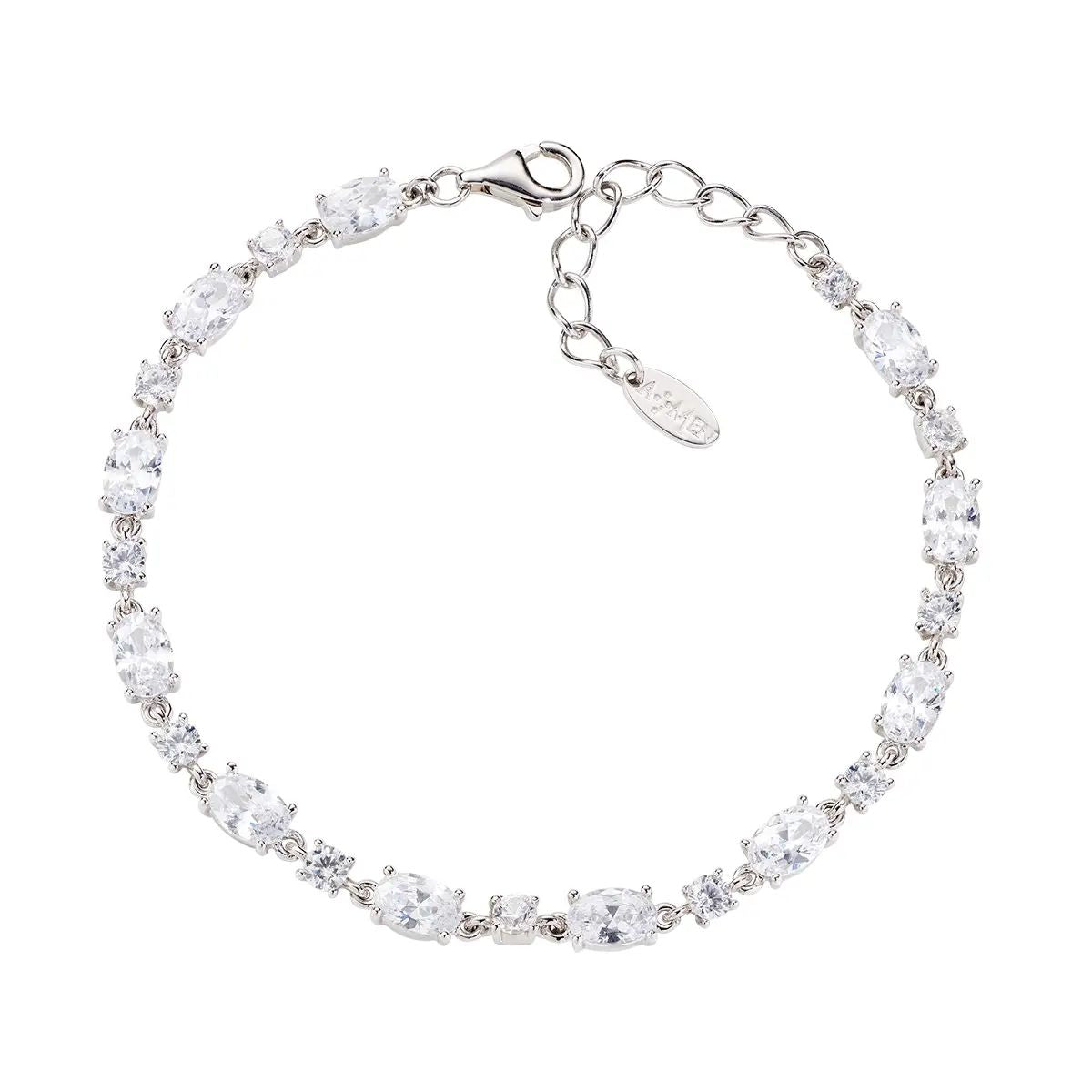 Bracciale Amen tennis rodiato bianco con zirconi ovali e tondi bianchi BT20VBBBZ16