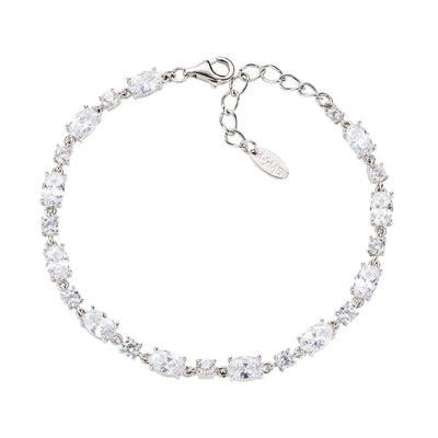 Bracciale Amen tennis rodiato bianco con zirconi ovali e tondi bianchi BT20VBBBZ16