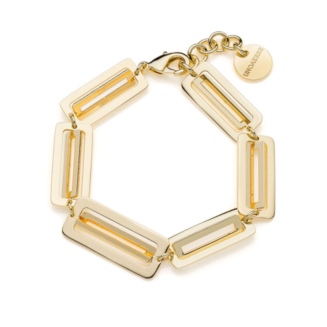 Bracciale Unoaerre 2455 a maglia quadrata tridimensionale in bronzo dorato giallo