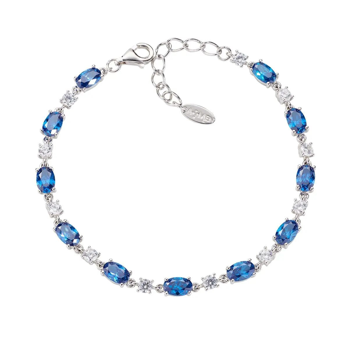 Bracciale Amen tennis rodiato bianco con zirconi ovali blu BT20VBBLBZ16