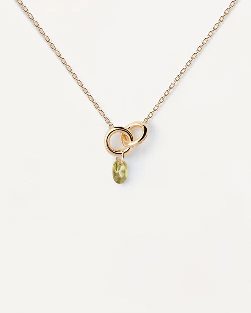 Collana Pdpaola in argento dorato giallo anellini con ciondolo pietra verde CO01-845