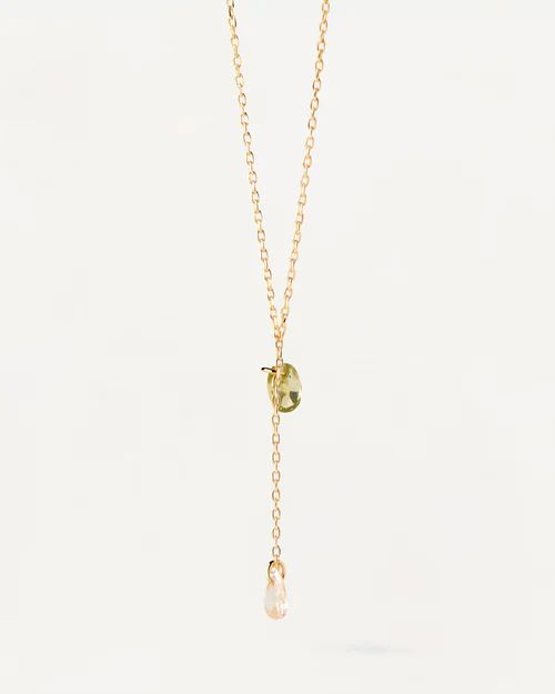 Collana Pdpaola in argento dorato giallo con pietre pendenti verde e rosa CO01-863