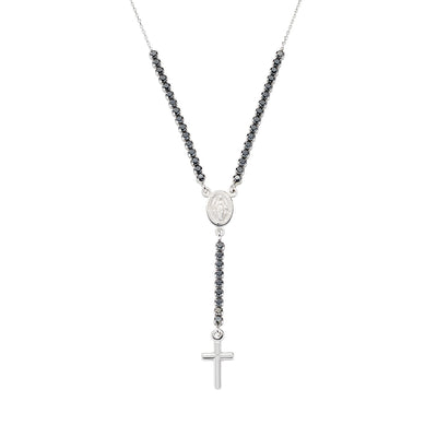 Collana Amen con Madonna e croce in argento rodiato bianco e zirconi neri - CLCRMIBNZ4