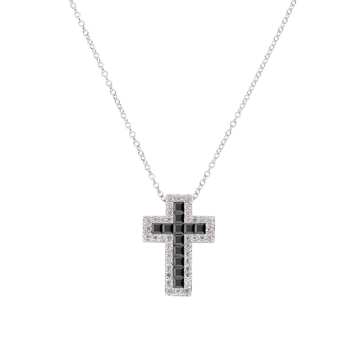 Amen collana croce con zirconi bianchi e neri - CLCRREBBNZ1