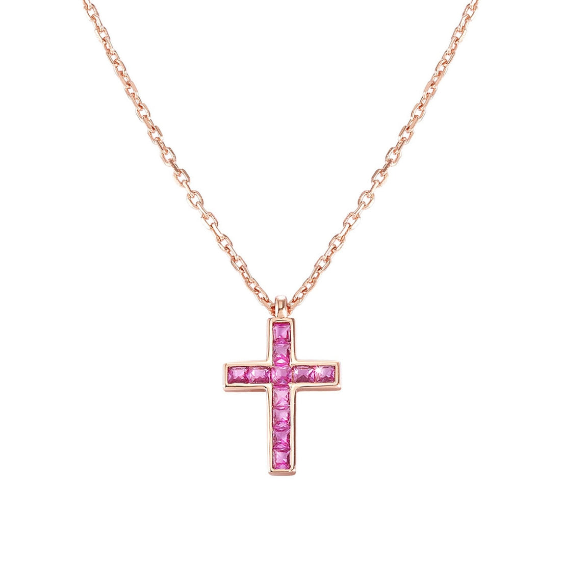 Collana Nomination dorato rosa con croce grande di zirconi rosa