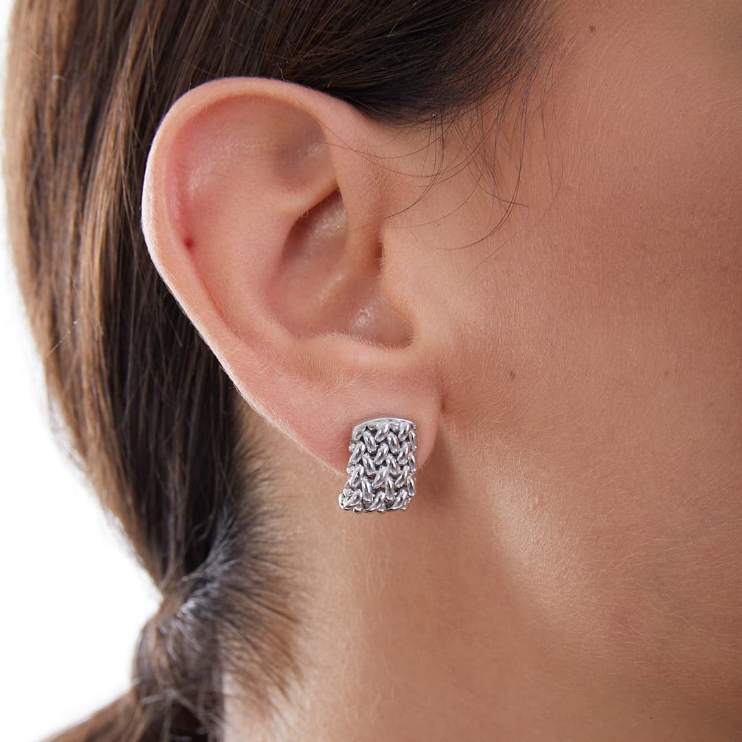 Schöner-SD Orecchini In Argento 925 Rodiato Con Zircone Centrale 7mm E Cristalli - Ganci A Farfalla - 17x9,5mm