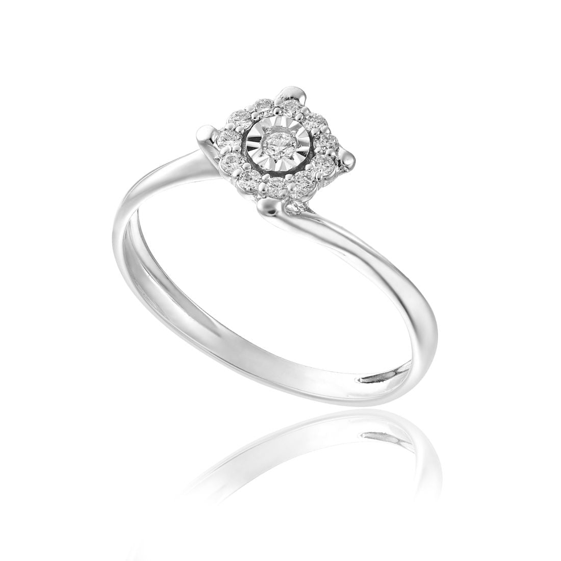 Anello contrarier Mikiko rosetta in oro bianco e brillanti ct 0,13