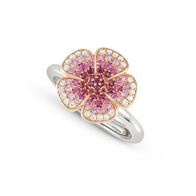 Anello Nomination Crysalis fiore in argento con pavè di zirconi rosa
