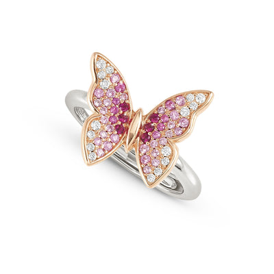 Anello Nomination Crysalis a farfalla in argento con pavè di zirconi rosa