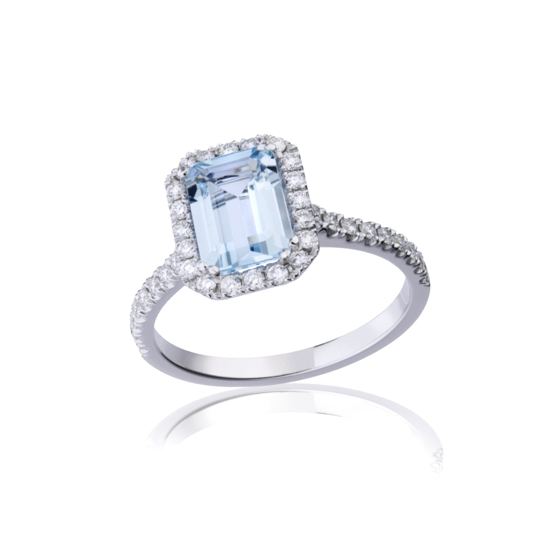 Anello Mikiko acquamarina ottagonale ct 2,43 e contorno diamanti ct 0,39
