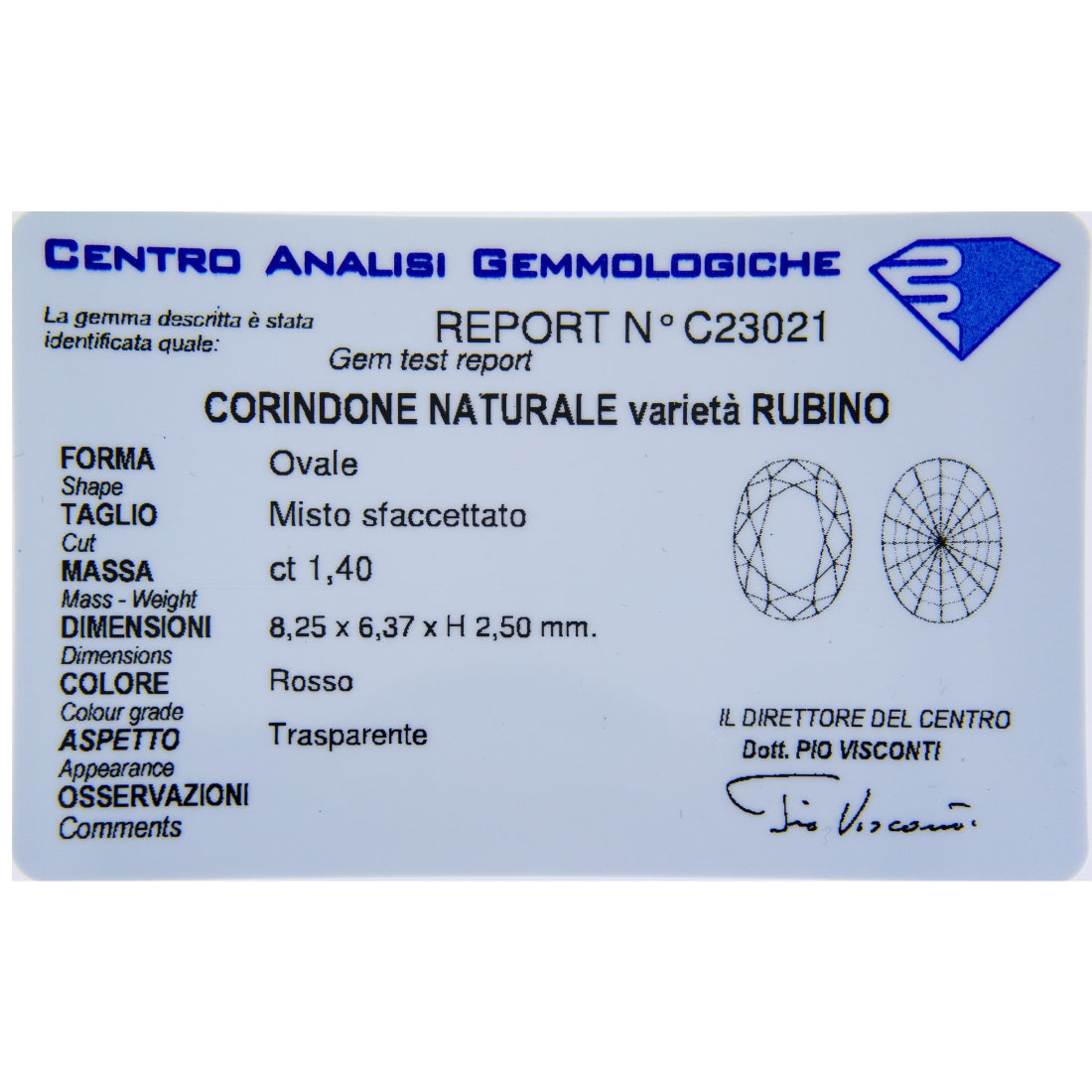 Anello rubino ovale ct 1,40 certificato e contorno di brillanti ct 0,50