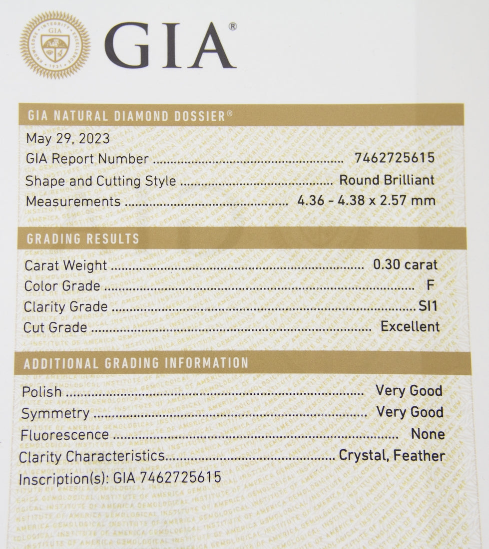 Solitario a griff in oro bianco e brillante ct 0,30 certificato GIA
