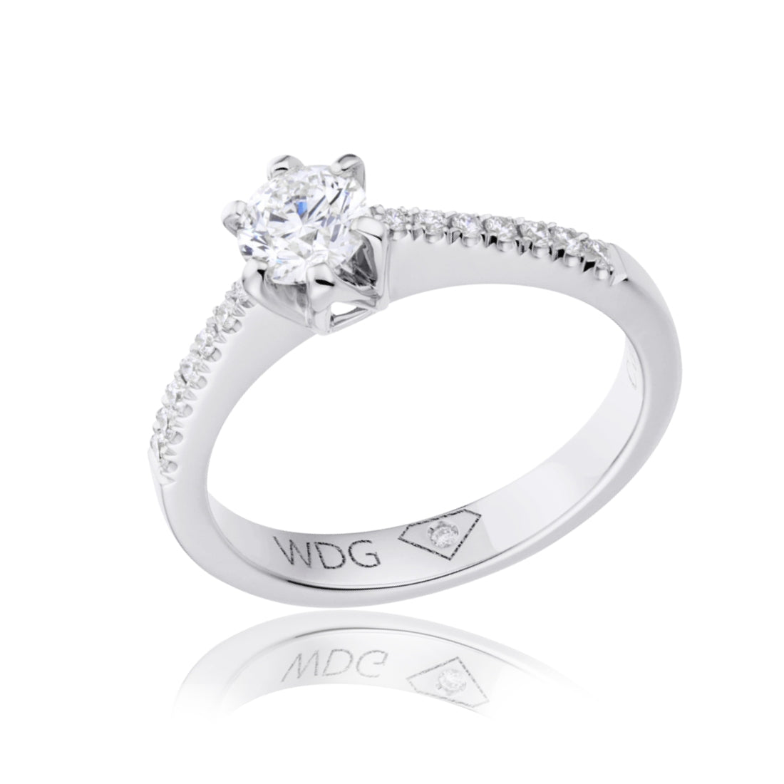 Solitario Mikiko a sei griffe brillanti sul gambo centrale ct 0,30