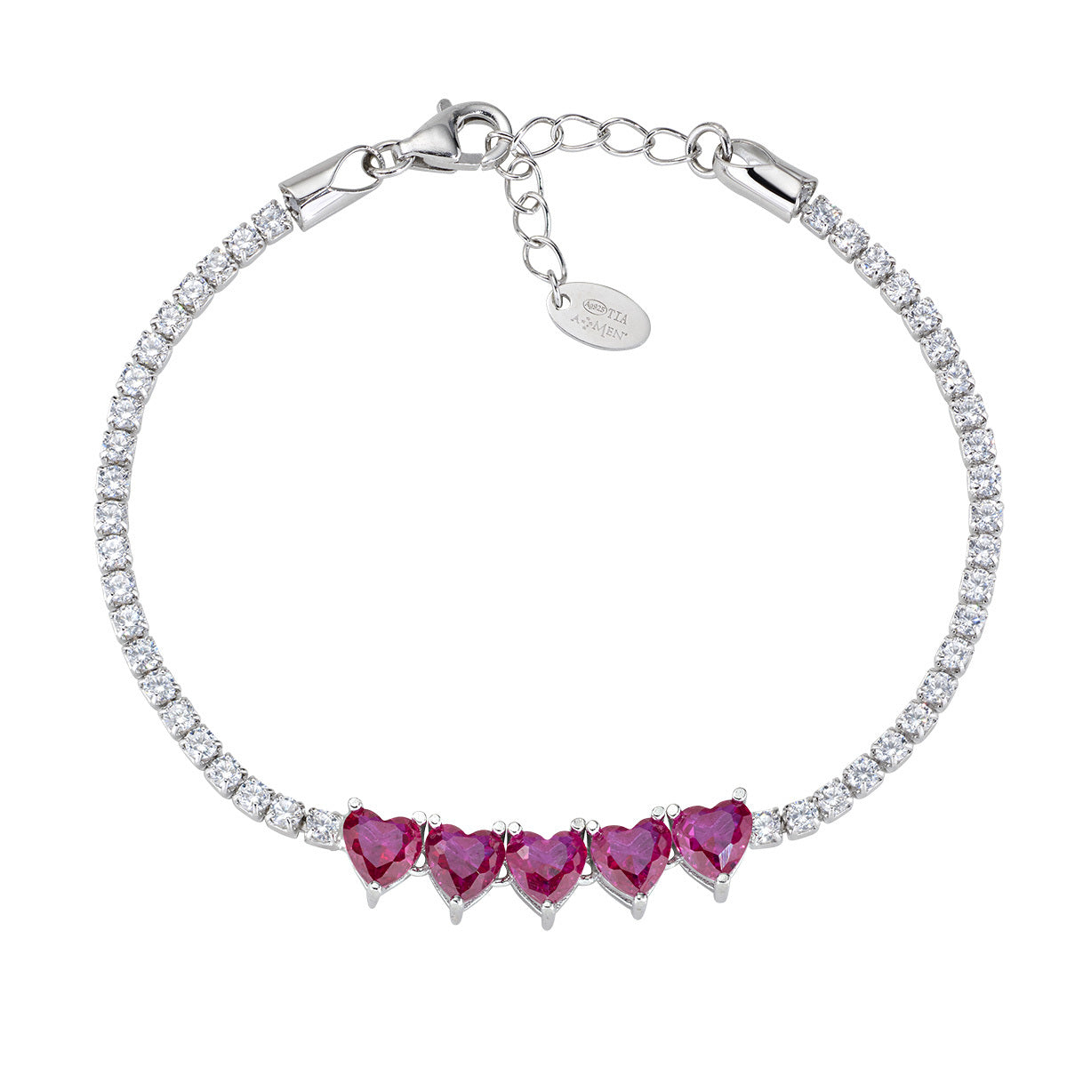 Bracciale Tennis Amen rodiato bianco con zirconi rossi taglio cuore - BT5CUBRBZ