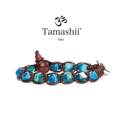 Bracciale Tamashii BHS911-141 in agata blu striata diamond cut