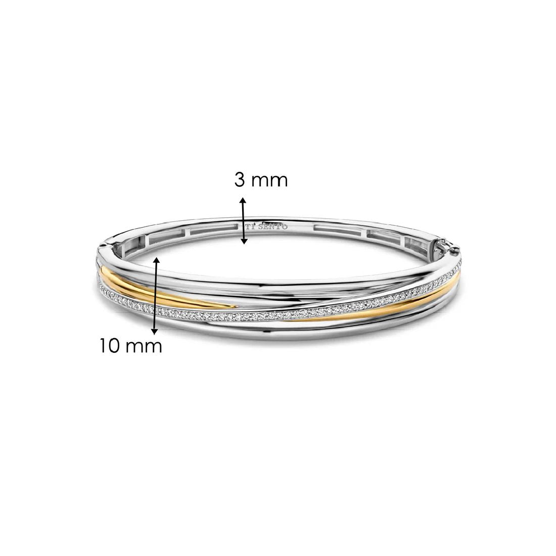 Bracciale Ti Sento Milano rigido in argento bicolore oro a quattro bande con zirconi 23046ZY