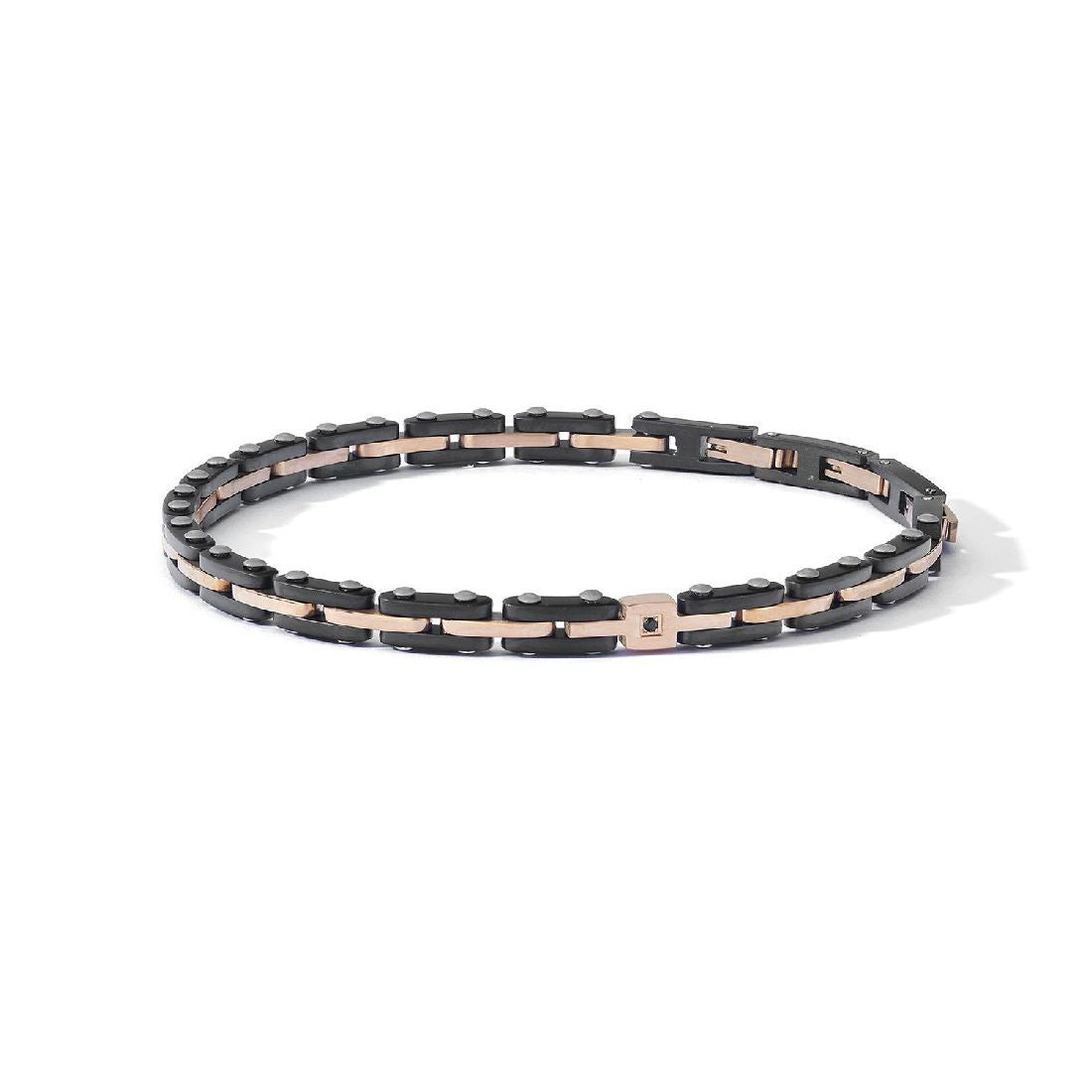 Bracciale in acciaio trattamento pvd nero e rosé con zircone nero UBR 1241