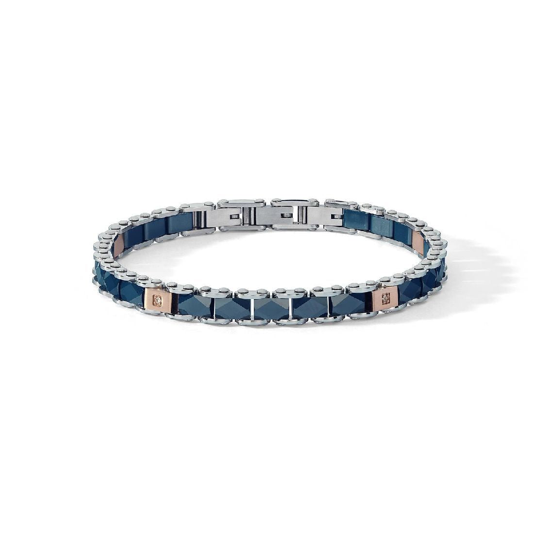 Bracciale in acciaio trattamento pvd rosè ceramica blu e zirconi bianchi UBR 1249