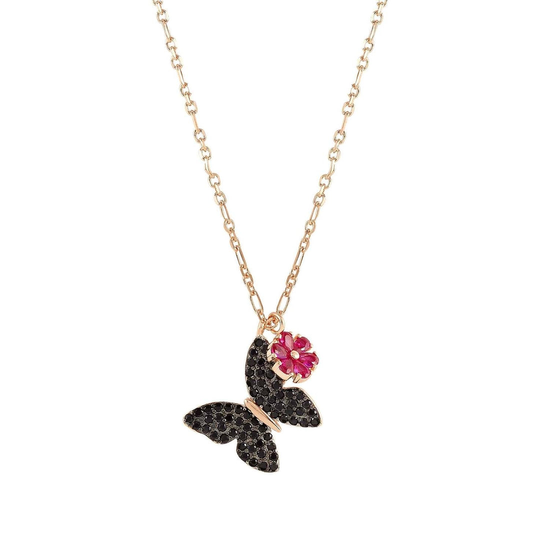 Collana Nomination in argento dorato rosa farafalla e fiore con pavè di zirconi 