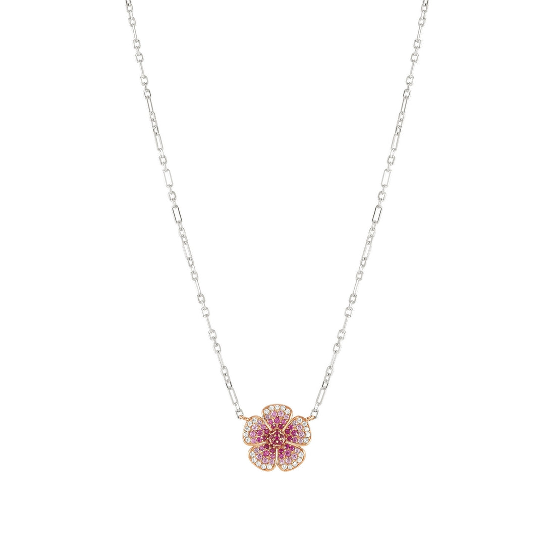 Collana Nomination Crysalis a fiore in argento con pavè di zirconi rosa