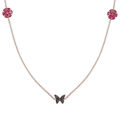 Collana Nomination in argento dorato rosa farfalla e fiore con pavè di zirconi neri e rosa