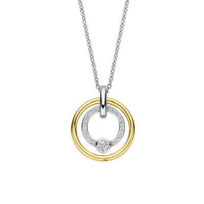 Collana Ti Sento Milano con ciondolo a cerchi in argento bicolore con zirconi 34056ZY