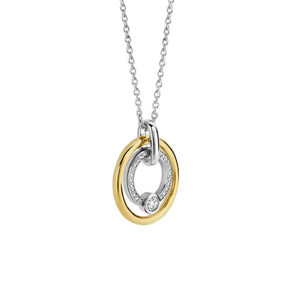 Collana Ti Sento Milano con ciondolo a cerchi in argento bicolore con zirconi 34056ZY