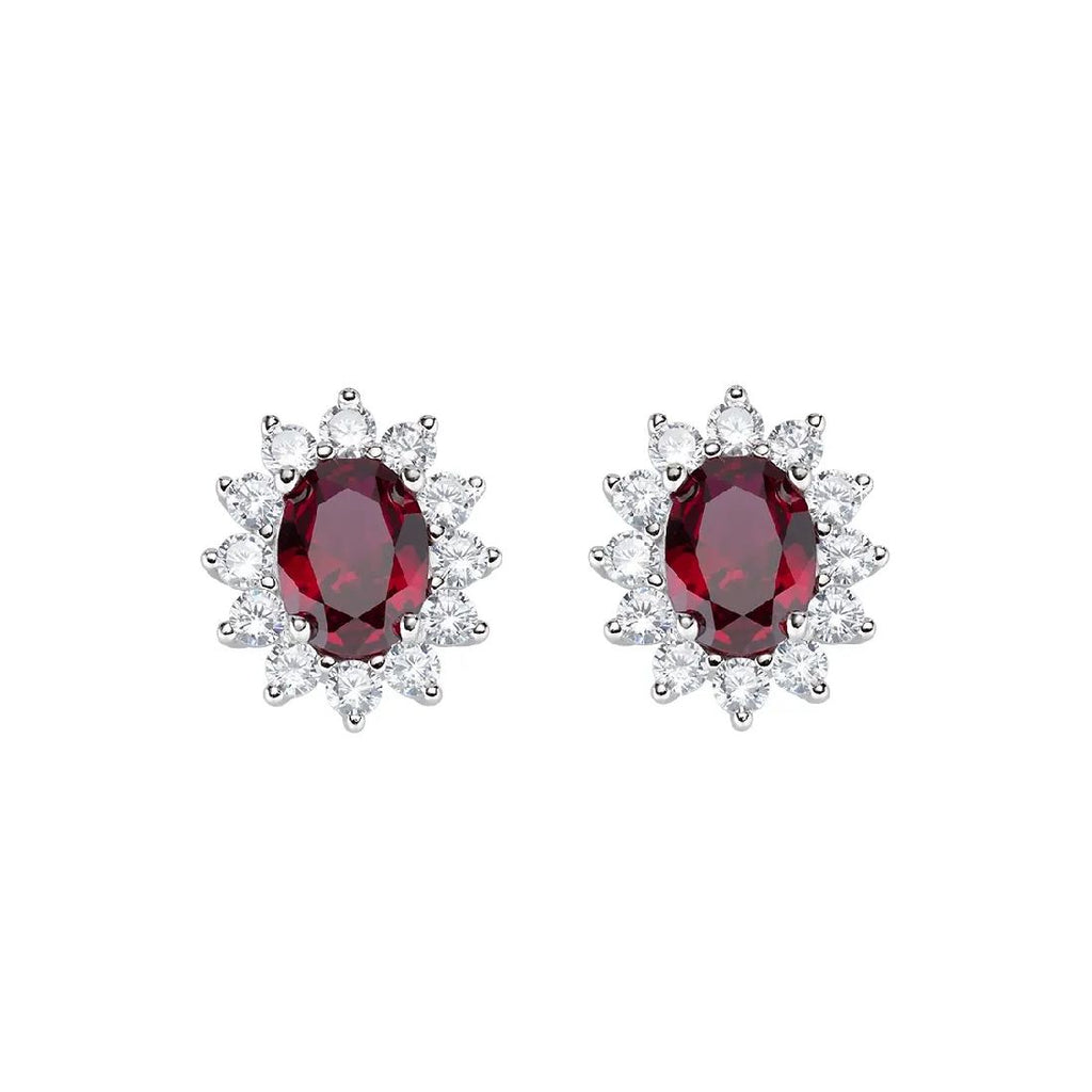 Orecchini A Pressione Argento 925 Con Brillantini Rotondi - Laimons, Diametro 3 Mm, Eleganti, Confezione Regalo, Rosso