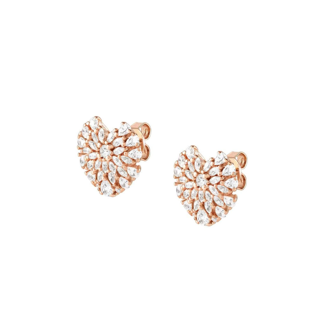 PAVELS Orecchini A Bottone A Forma Di Cuore, In Argento 925 Placcato Oro 18k, Con Zirconi Rosa E Bianchi, Confezione Regalo Con Certificato Di Autenticità