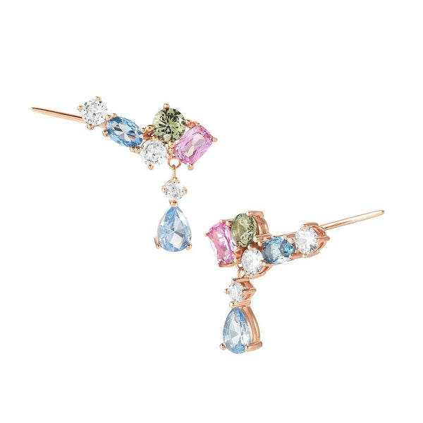 Set di Orecchini Donna Argento 925 Placcati Oro Rosa - Punto Luce Orecchini Oro Rosa con Brillantini di Cristallo 2 mm - Orecchini Colorati - Orecchini a Lobo - Colore: Diamante + Viola Tanzanite