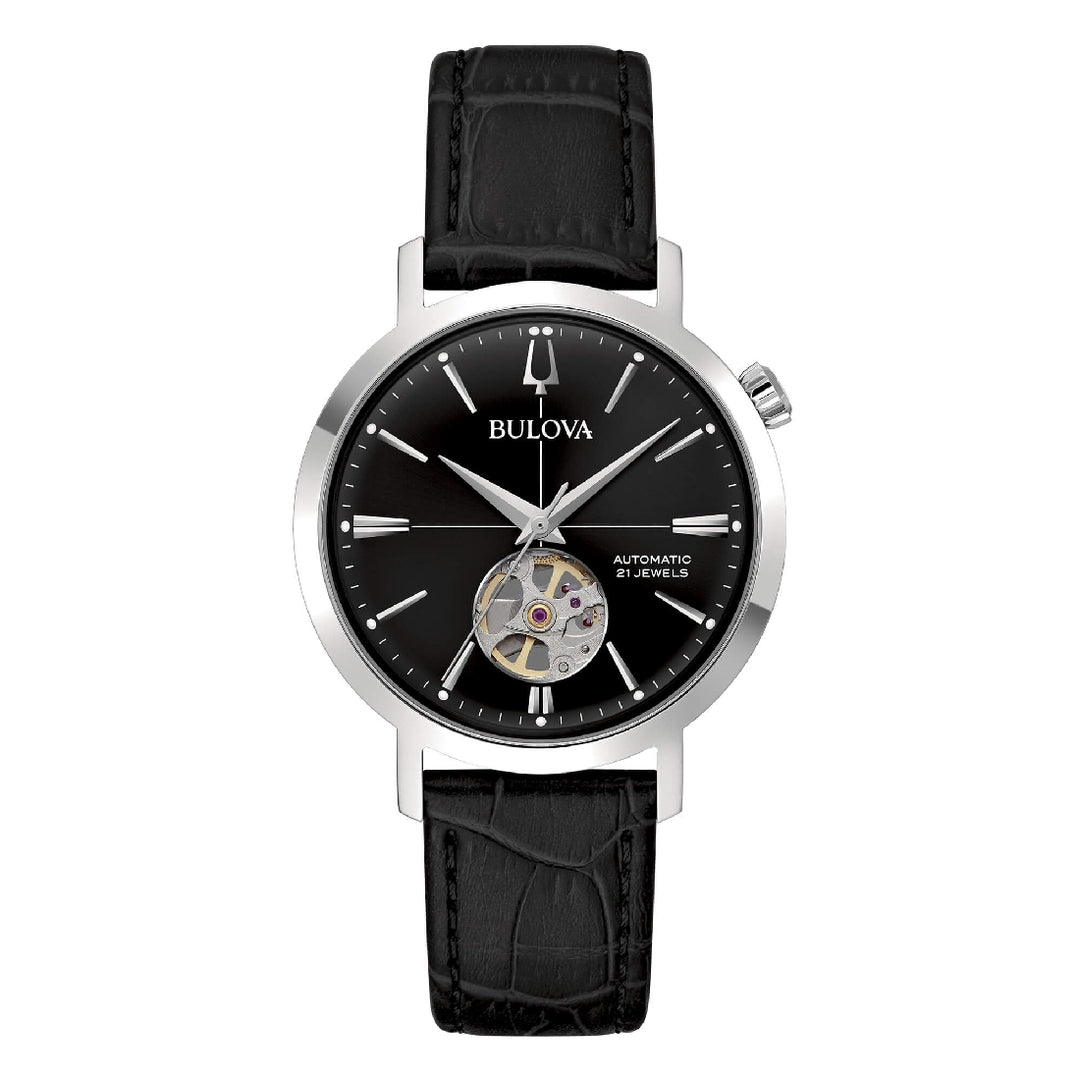 Bulova Classic Aerojet 98B254: Orologio Uomo In Pelle Nera Con Dettagli Oro Rosa E Datario