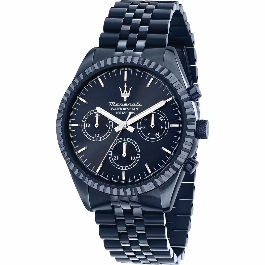 Maserati Sfida Orologio Uomo – Cronografo Al Quarzo, Cassa 44mm, Acciaio E PVD Oro Rosa, Quadrante Blu, Impermeabile 10 ATM