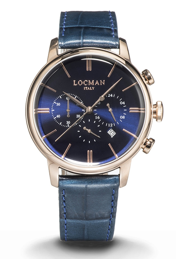 Locman 1960 Crono blu dorato rosa pelle 0254R02R-RRBLRGPB