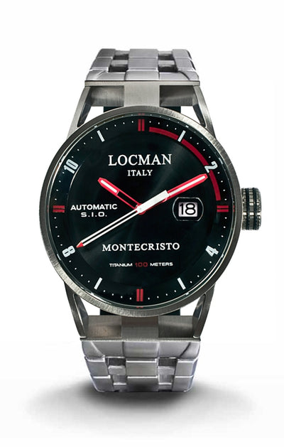 Locman Montecristo automatico nero rosso bracciale acciaio 051100BKFRD0BR0