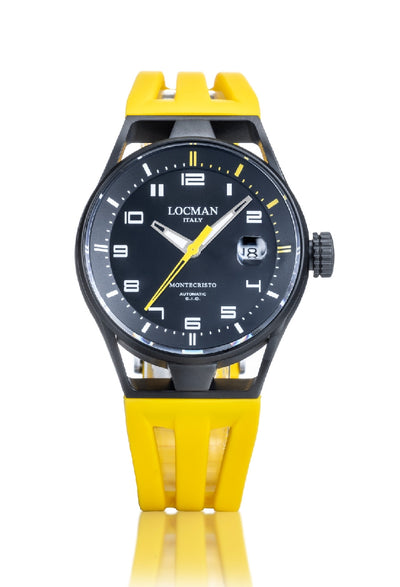 Locman Montecristo automatico 41mm nero silicone giallo 0541K01S-KMBKYLSY