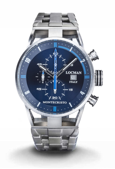 Locman Montecristo Chrono blu bracciale acciaio 0510A02S-00BLSKBR0