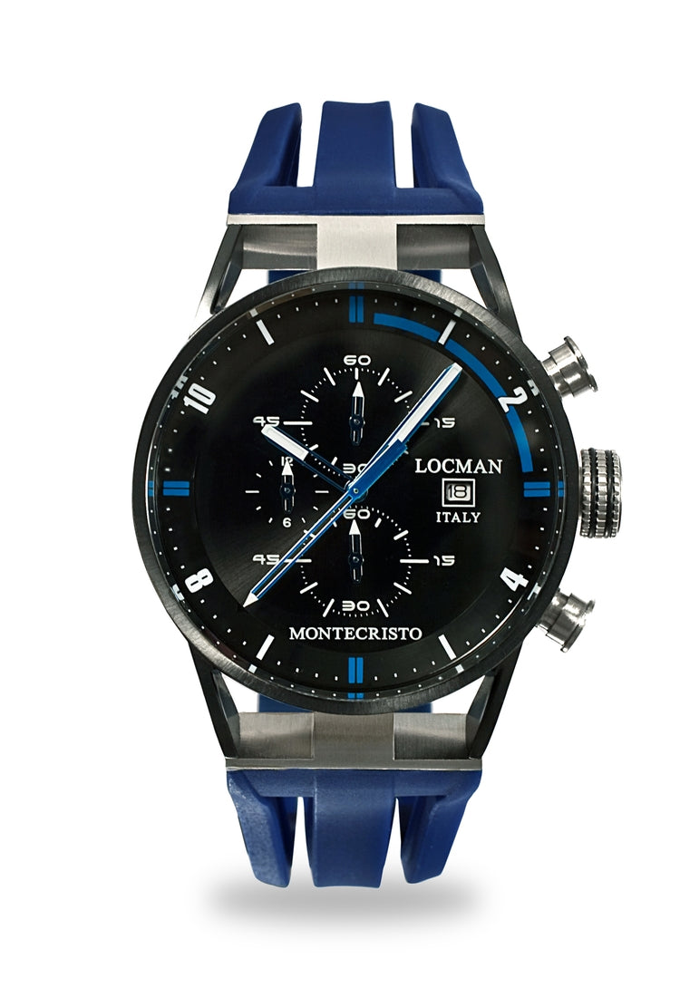 Locman Montecristo Chrono PVD nero silicone blu 0510KNBKFBL0GOB