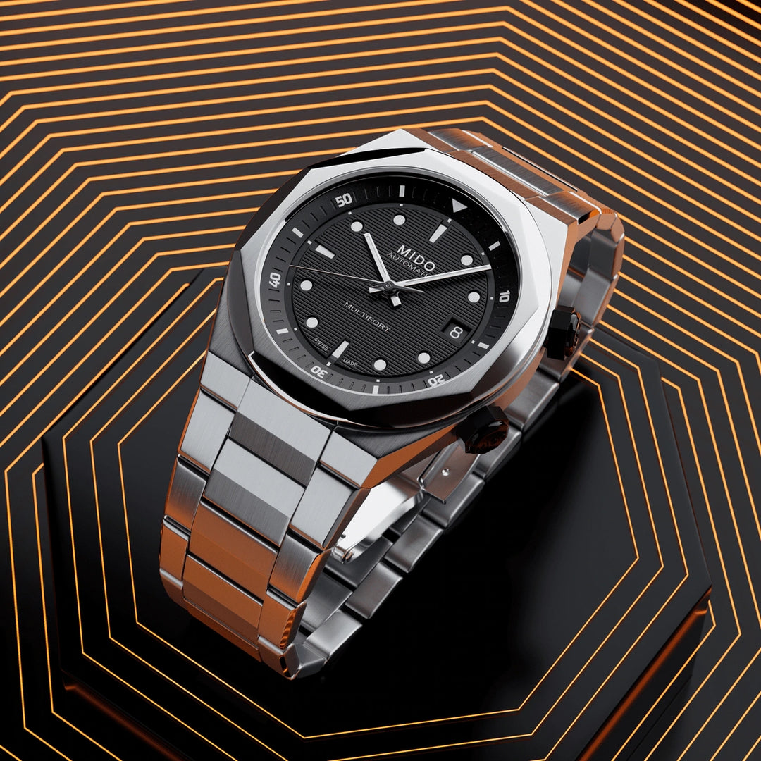 Mido Multifort due corone automatico nero acciaio Paladini