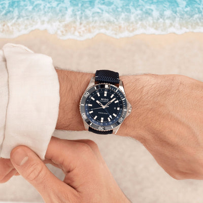 Orologio Mido Ocean Star GMT blu cinturino canvas